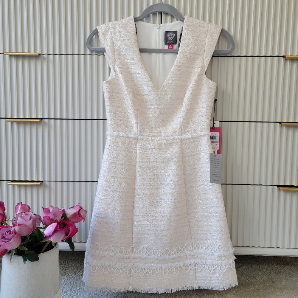 NWT Vince Camuto Ivy Short Mini Dress | Embroidered and Fringe | Size 0 Petite